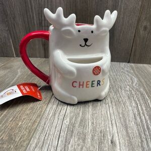 14 Ounce Christmas Deer Cookie Pocket Coffee Cup Mug Ceramic Reindeer NWT